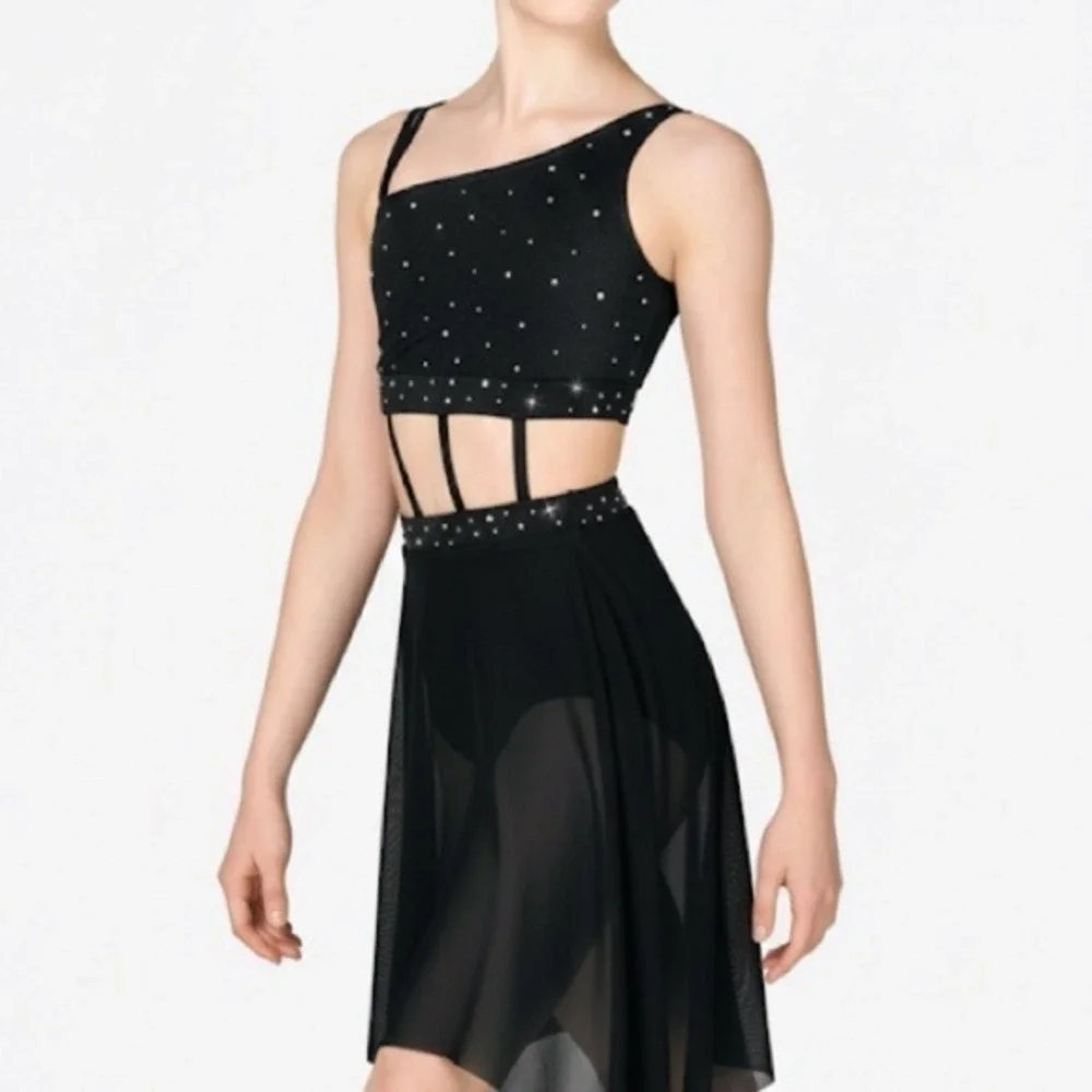 CXL Double Platinum Girls Harmony Asymmetrical Dress  Black dance dancewear